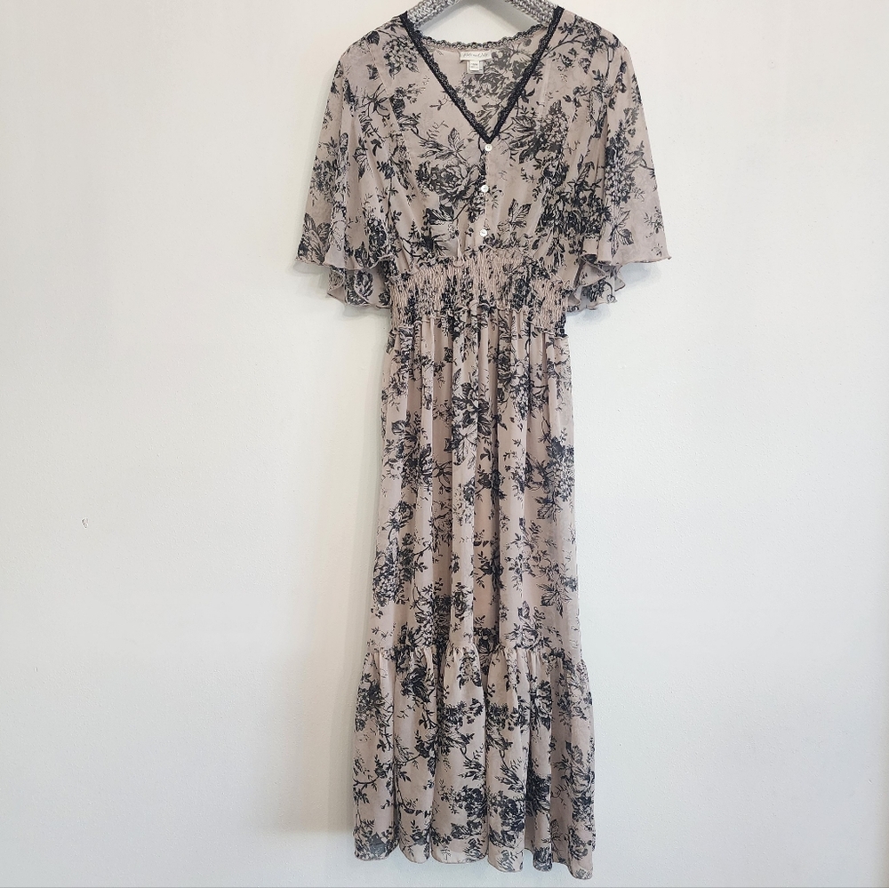 Kate and Lily Black Floral Dress 16W Flutter Sleeve Smocked Waist Boho EUC - Picture 2 of 11